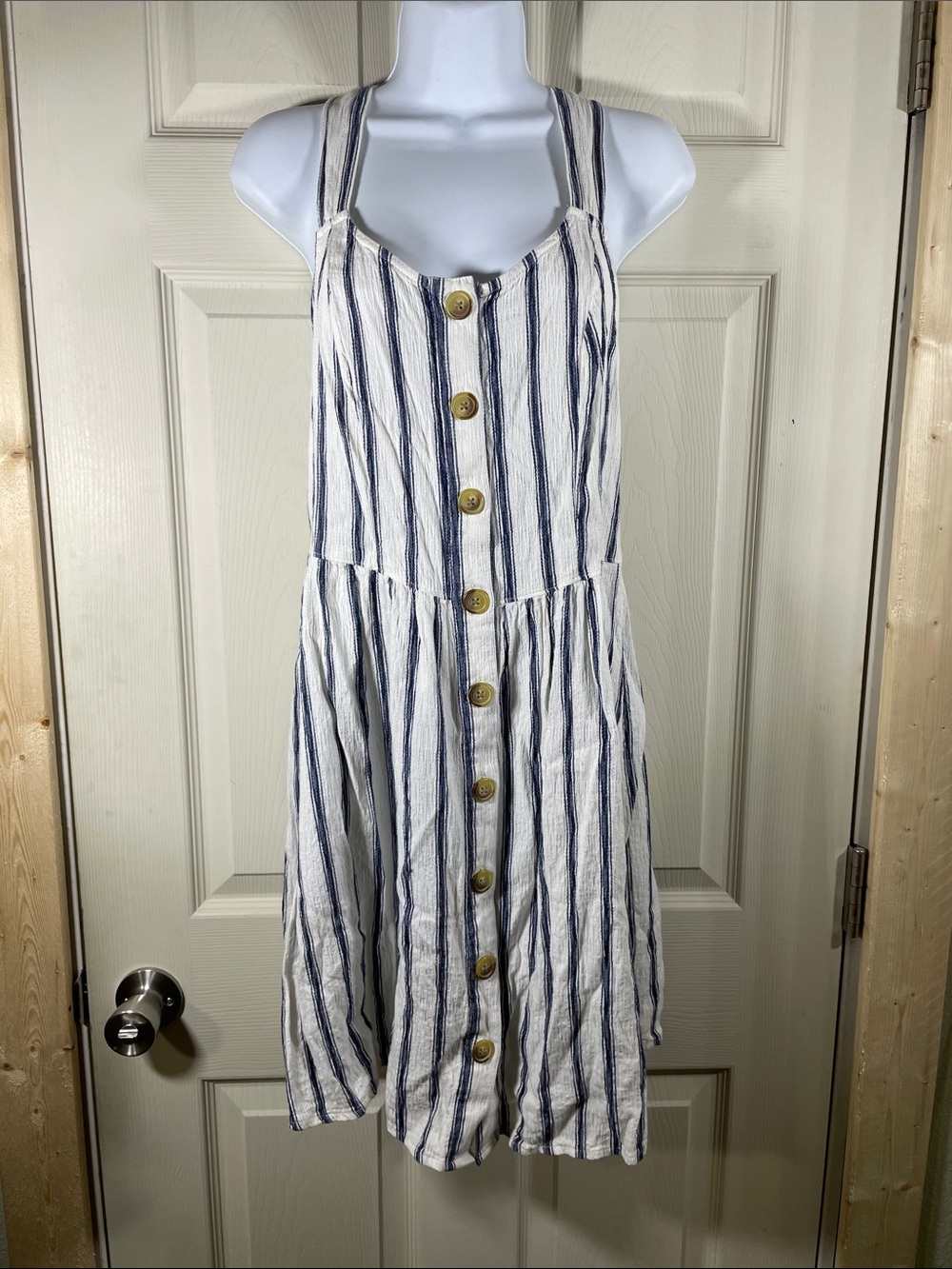 SO White and Navy Striped Midi Dress